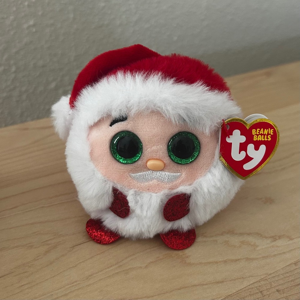 Ty Beanie Balls Kris Santa Claus Plush Red White 4 inch Christmas Stuffed Animal